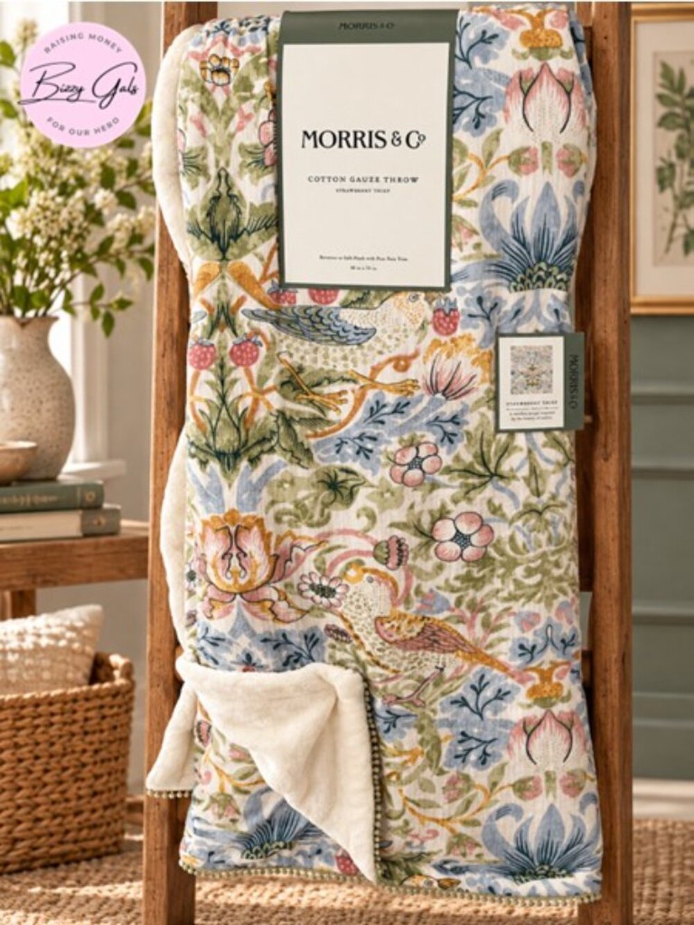 William Morris & Co Strawberry Thief Throw Blanket Cotton Gauze Fleece 50x70